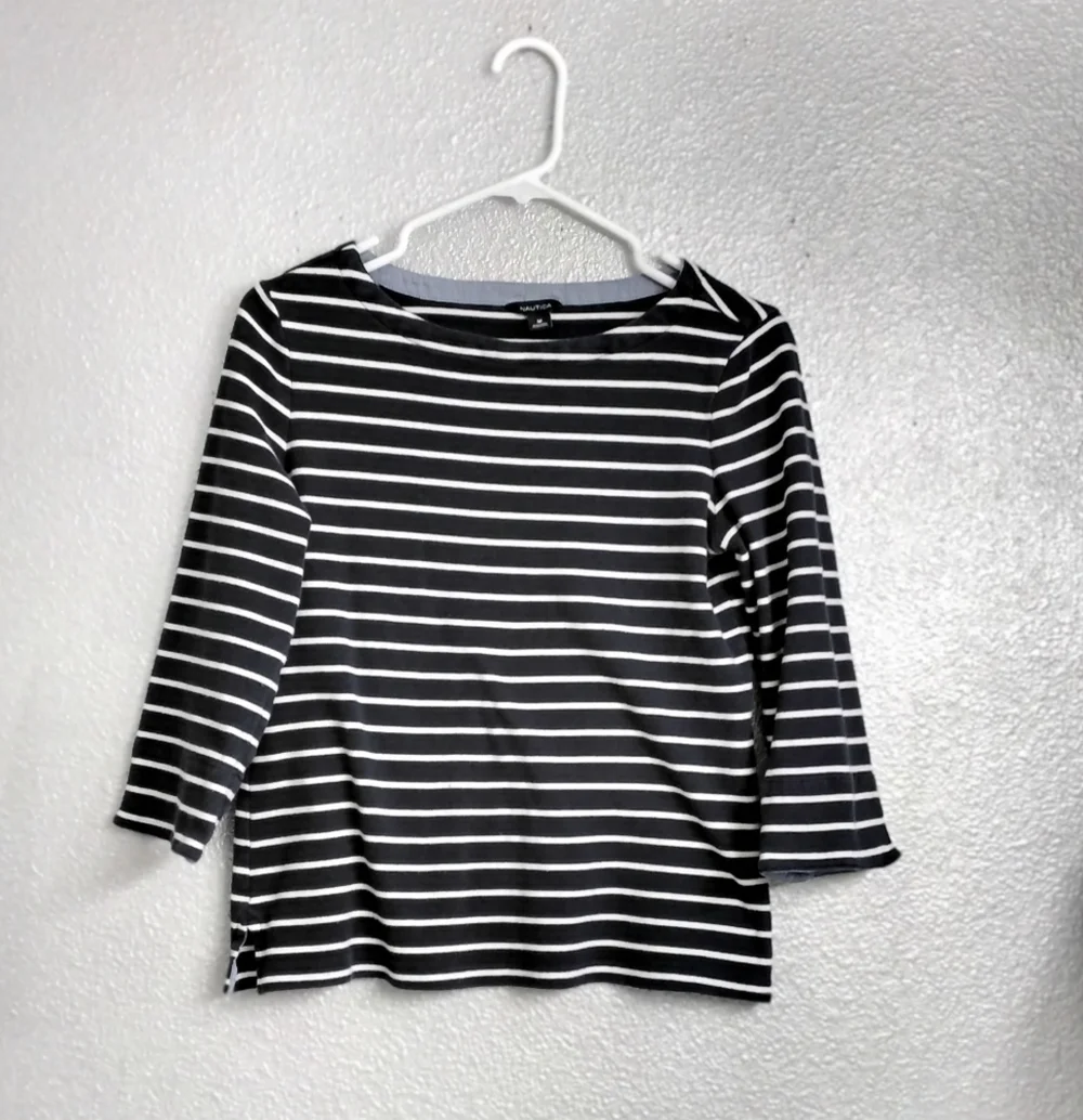 Nautica Women's Blue & White Striped Top Size M